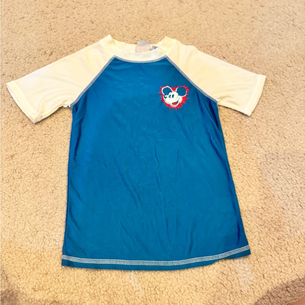 Boys Blue & White Mickey Swim Shirt Small